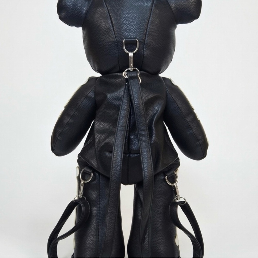 Dolls Kill Black Skeleton Teddy Bear leather backpack with strap - Picture 2 of 2